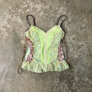 VTG Pretty Angel Lace Ribbon Corset Top Silk Blend Princess Steampunk Y2K M